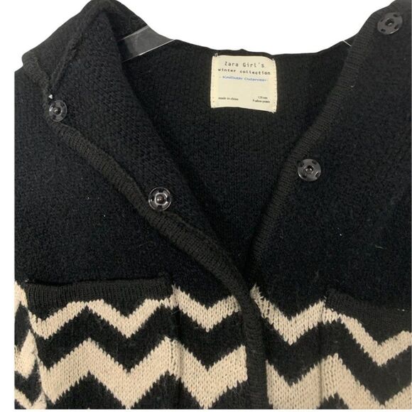 Zara Girls Knitwear Outerwear Size 8 128 cm Poncho Black Tan Snap Closure Hooded - Picture 5 of 6